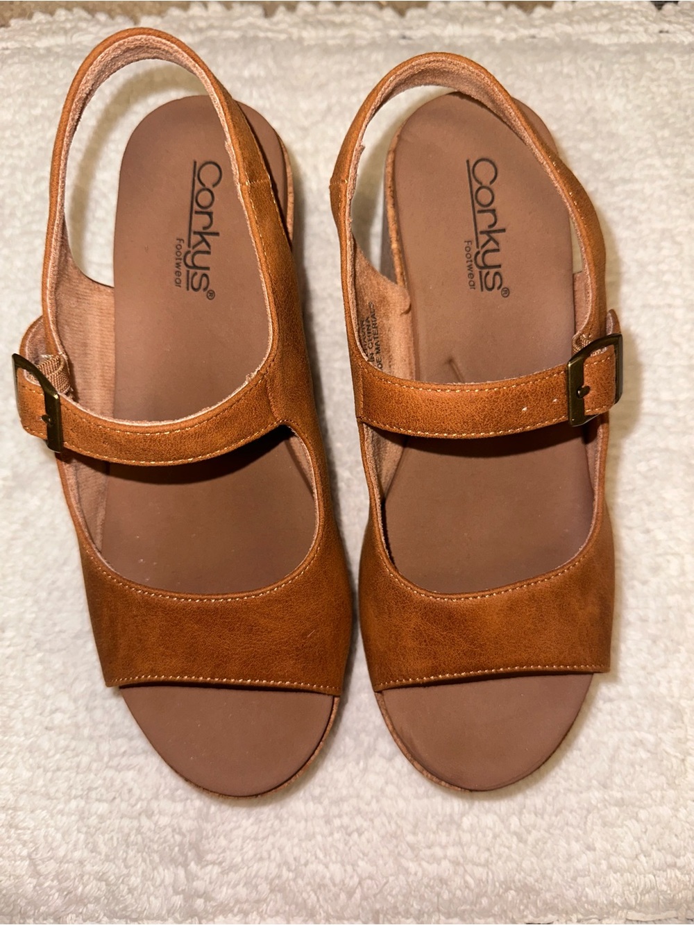 Corkys Tan/Brown Slingback Sandals with Buckle Strap